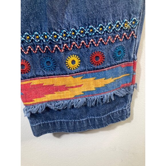 Womens Vintage Ty Wear 2 Piece Denim Embroidered Aztec Top Jeans 8 Blue Cotton - Picture 9 of 13